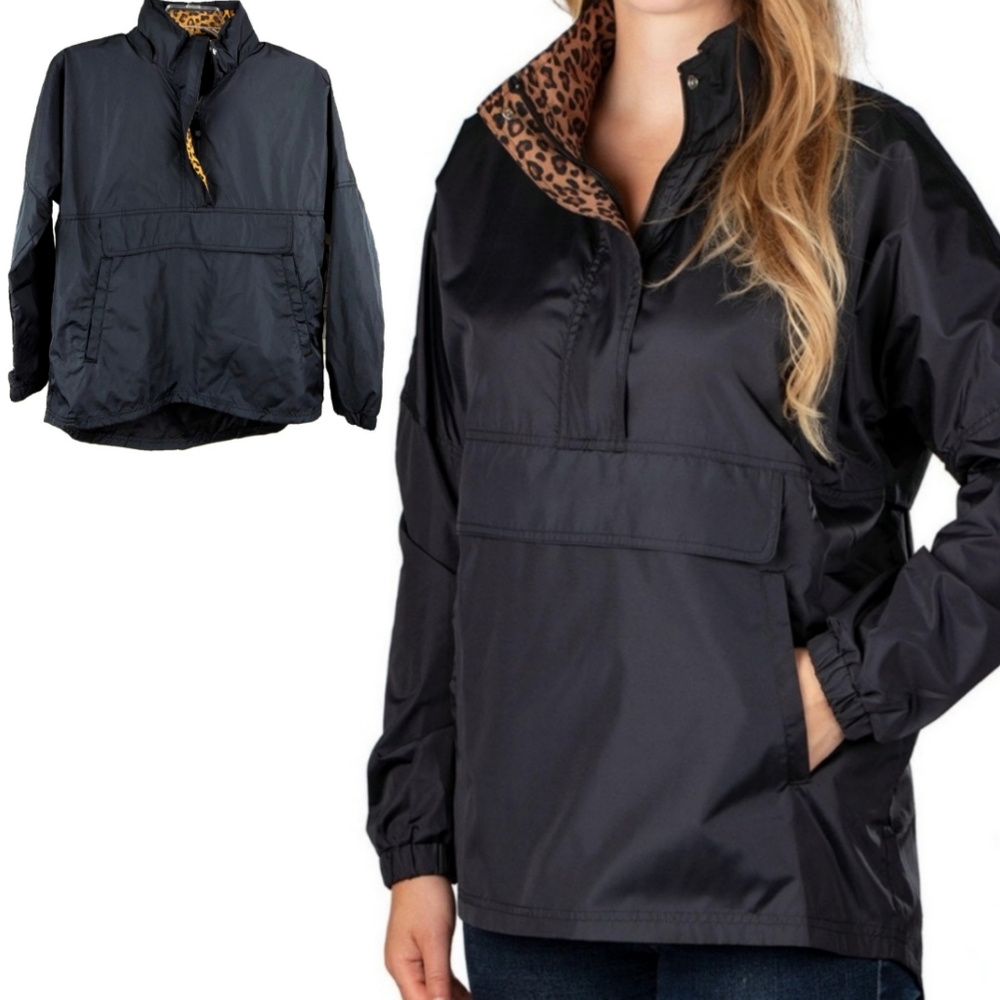 NWT Lauren James Womens S Black Animal Accent Anorak - Picture 1 of 11